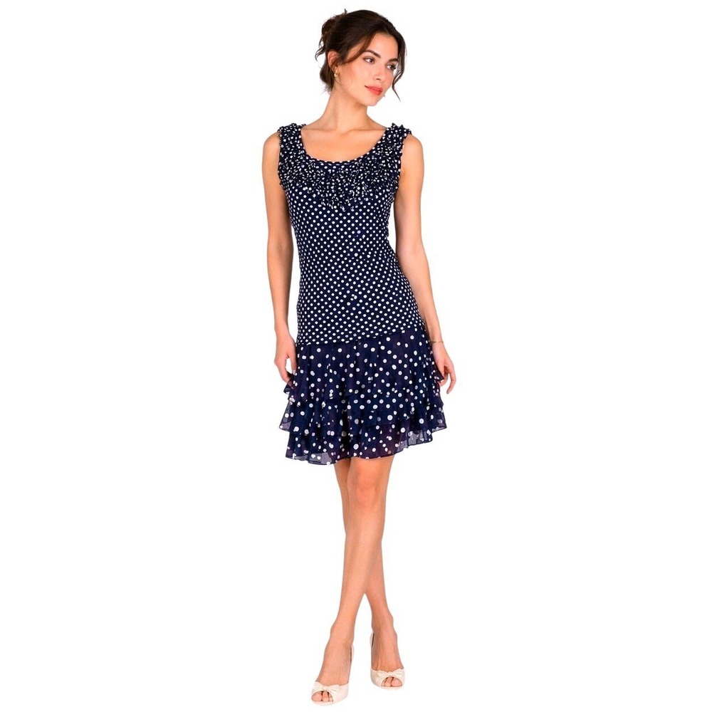 Vtg. Y2K Parisian Coquette Navy Polka Dot 2Pc Set Tank & Tiered Mini Skirt S/M - Picture 2 of 14